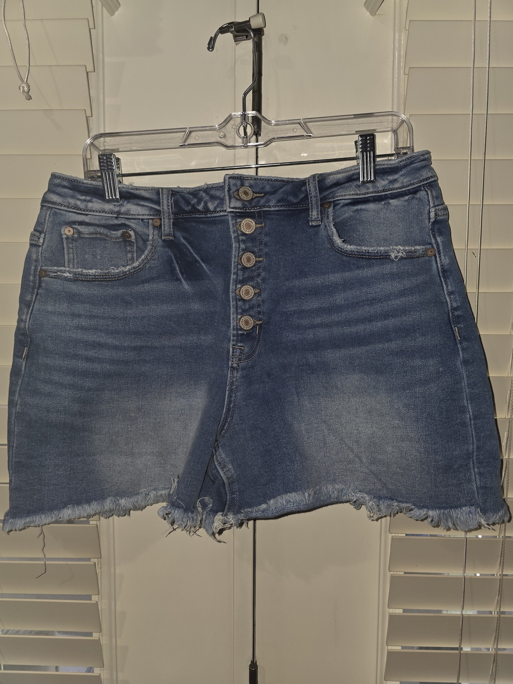 High-Rise Button-Front Denim Mini Shorts - Blue